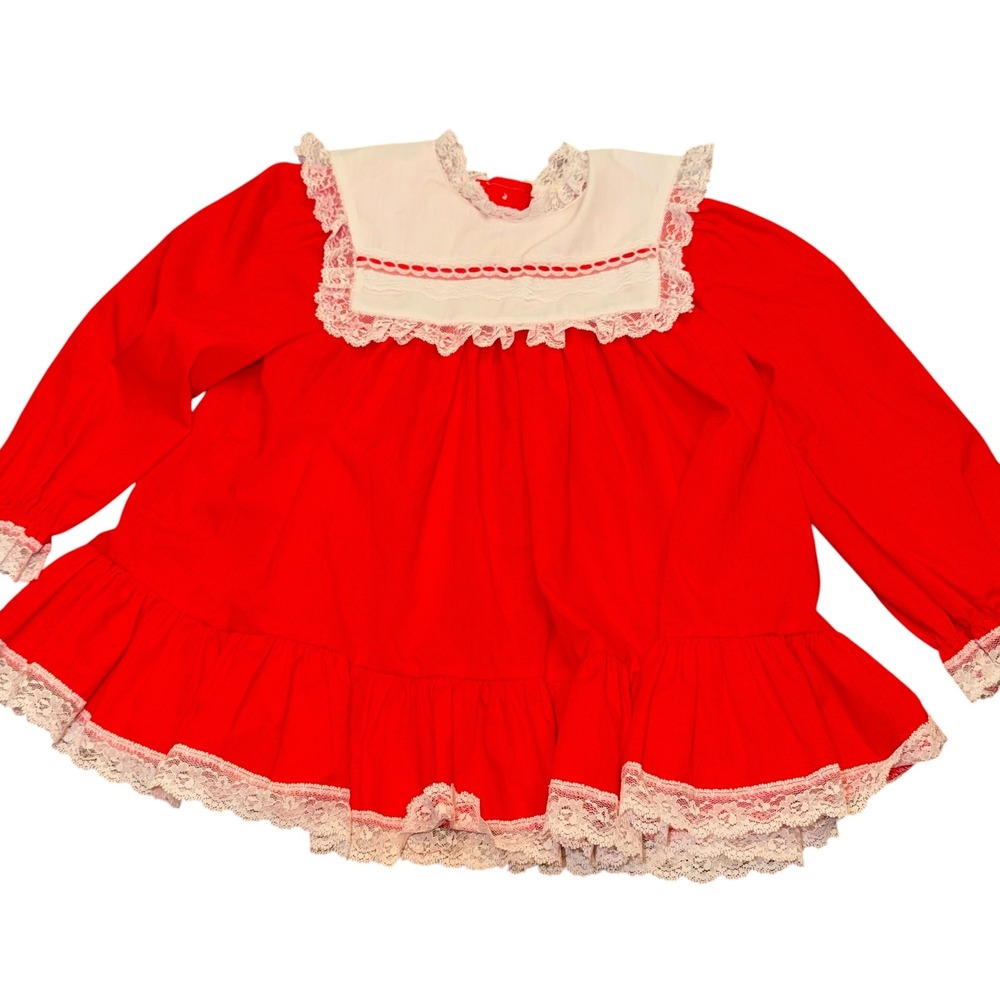 Vintage Bryan Baby Girl Red Lace Ruffle Christmas Dress Long Sleeve 12-18M Est